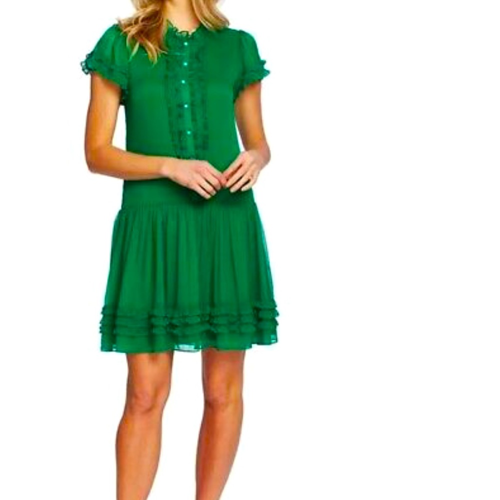 Light chiffon drop waist green dress